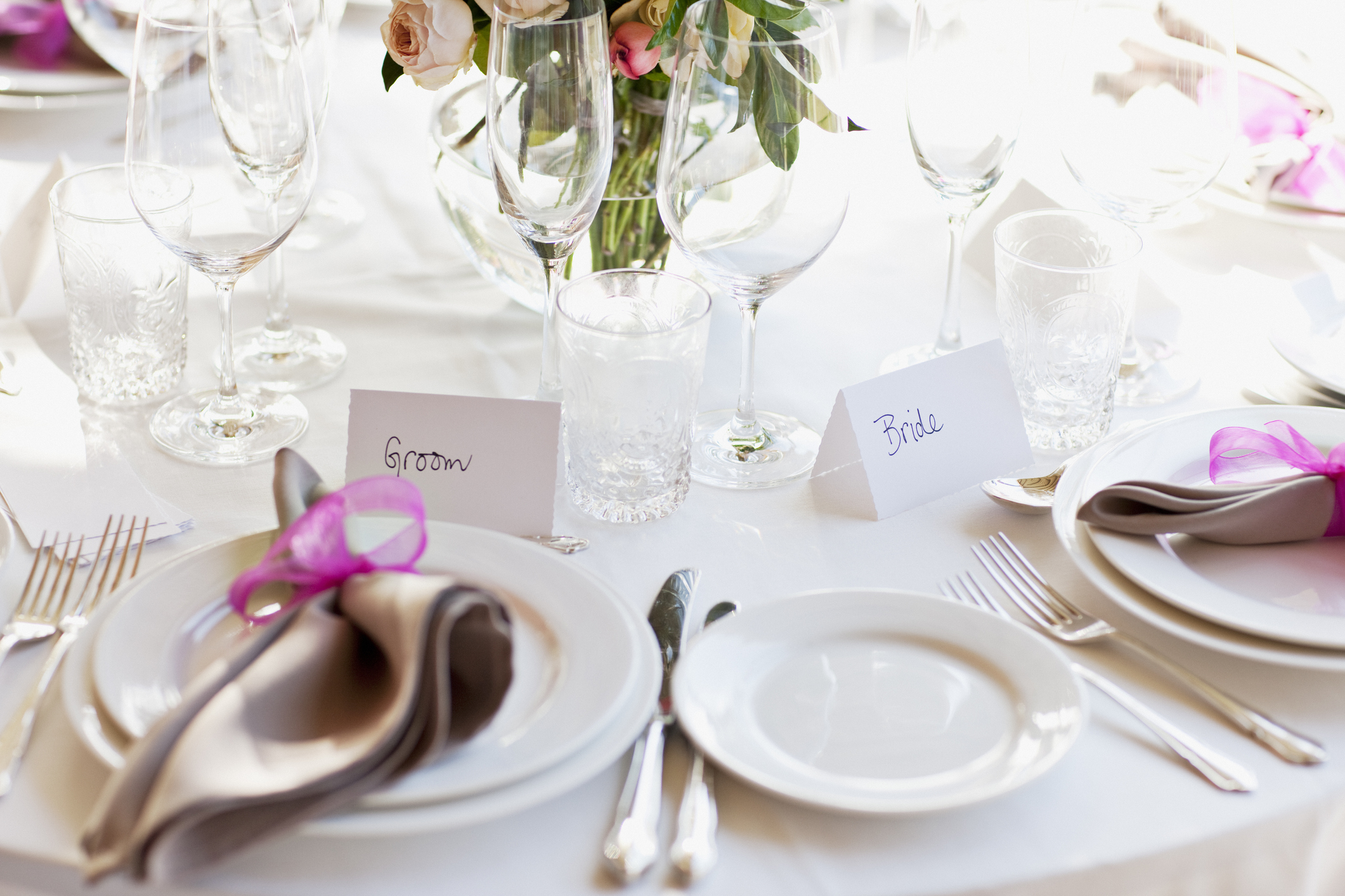 Close up of place setting at wedding reception